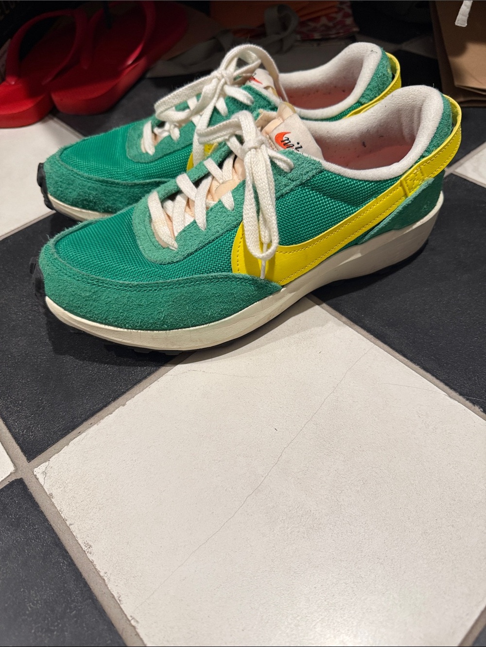 Nike Green and Yellow Women's Retro Runner Sneakers